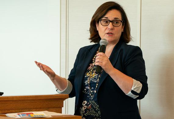 Image of Doctor Melissa Gaeke speaking during an on-campus event.